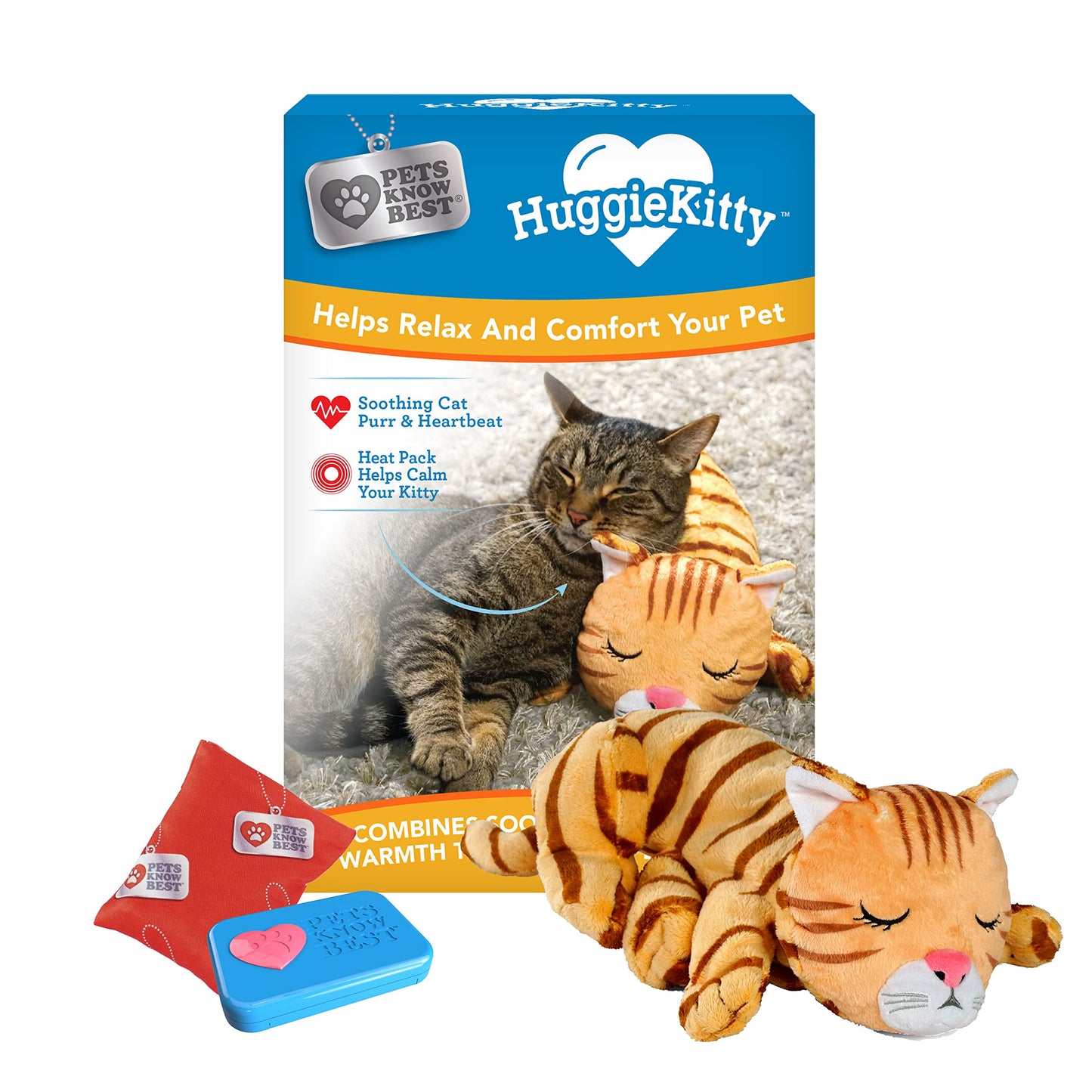 Huggle Kitty cat toy with packaging featuring a cat and a plush toy on a white background.