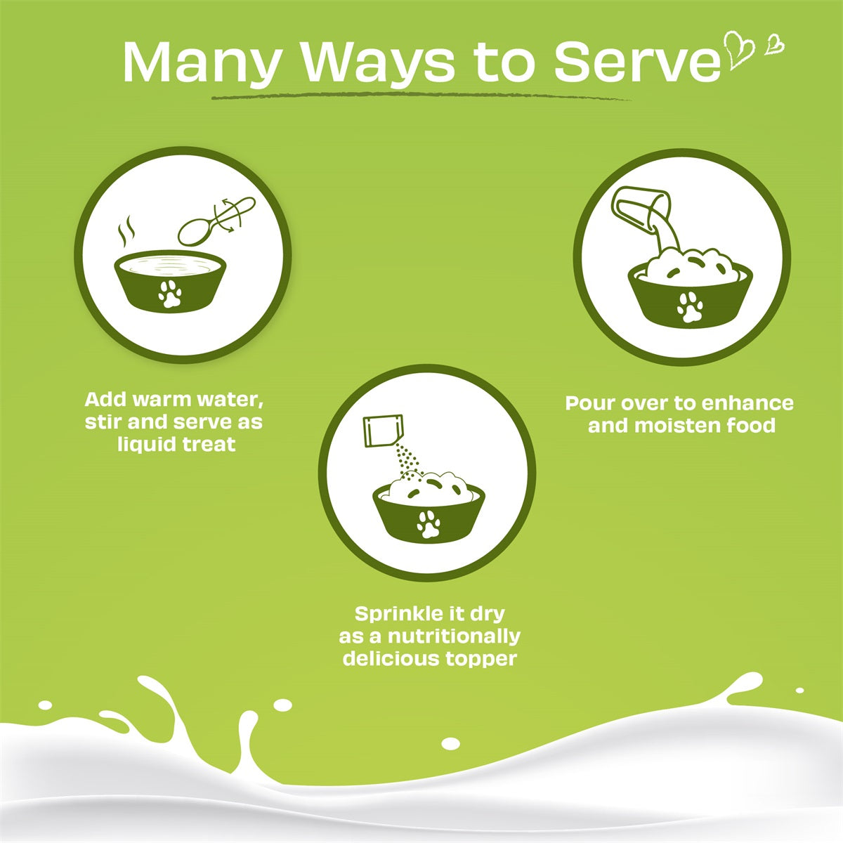 Instructions on how to serve a product with icons and text on a green background