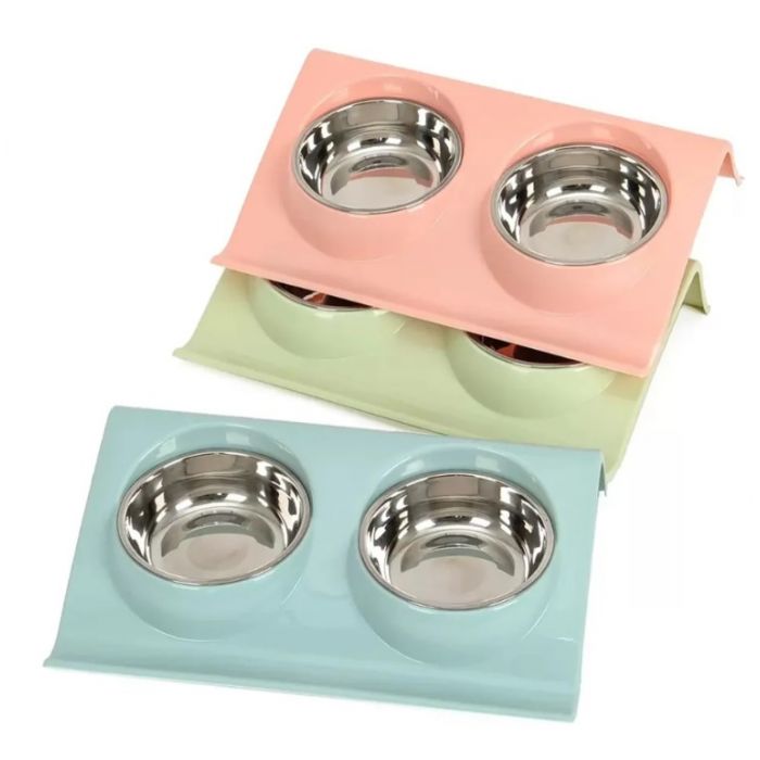 Povišeni stalak s dvije inox zdjelice 16 cm