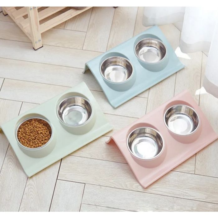 Povišeni stalak s dvije inox zdjelice 16 cm