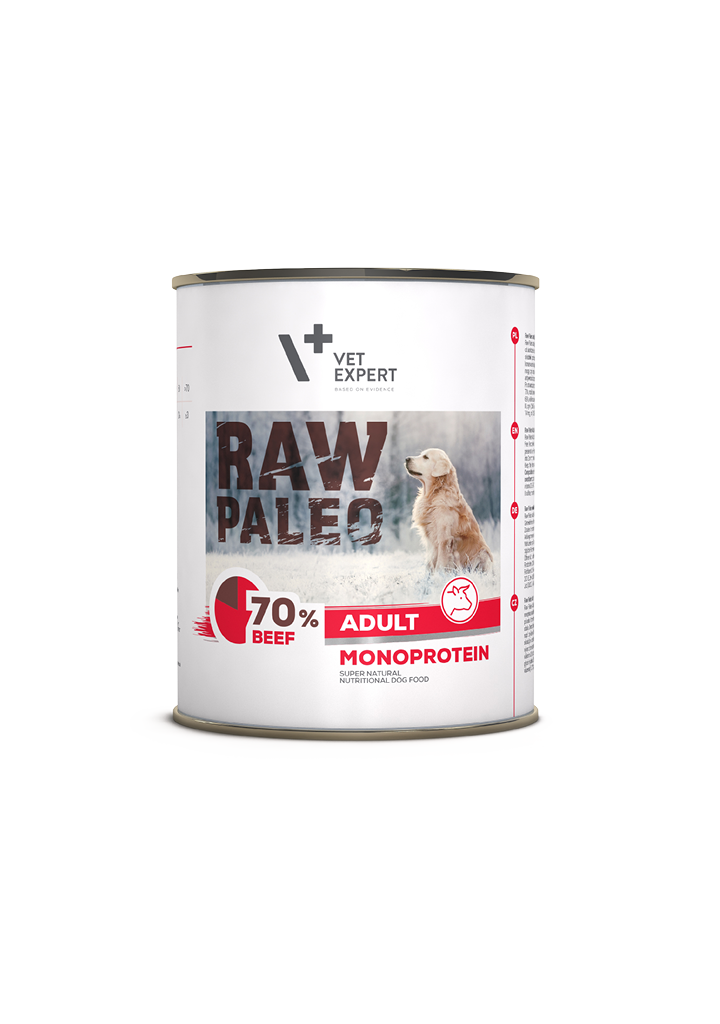 Vet Expert Raw Paleo dog food can on a white background
