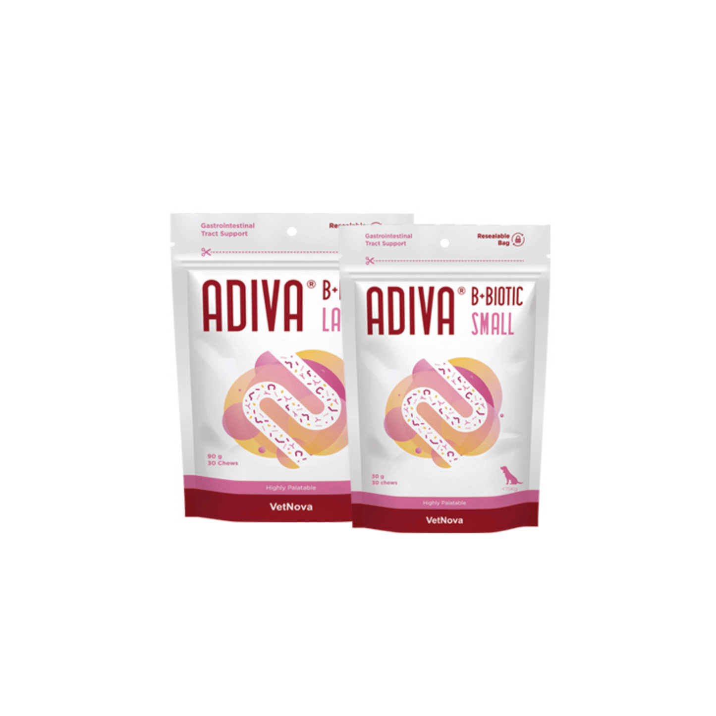 Two packages of Adiva B-Biotic Small on a white background