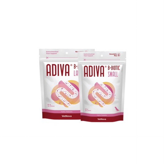 Two packages of Adiva B-Biotic Small on a white background