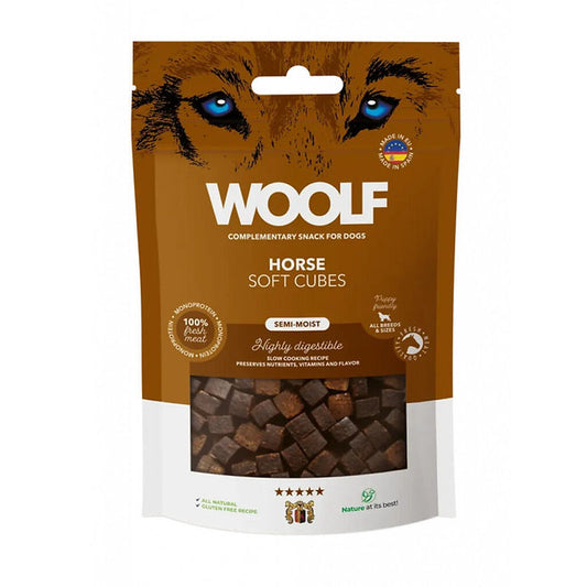 Package of WOOLF Horse Soft Cubes for dogs on a white background
