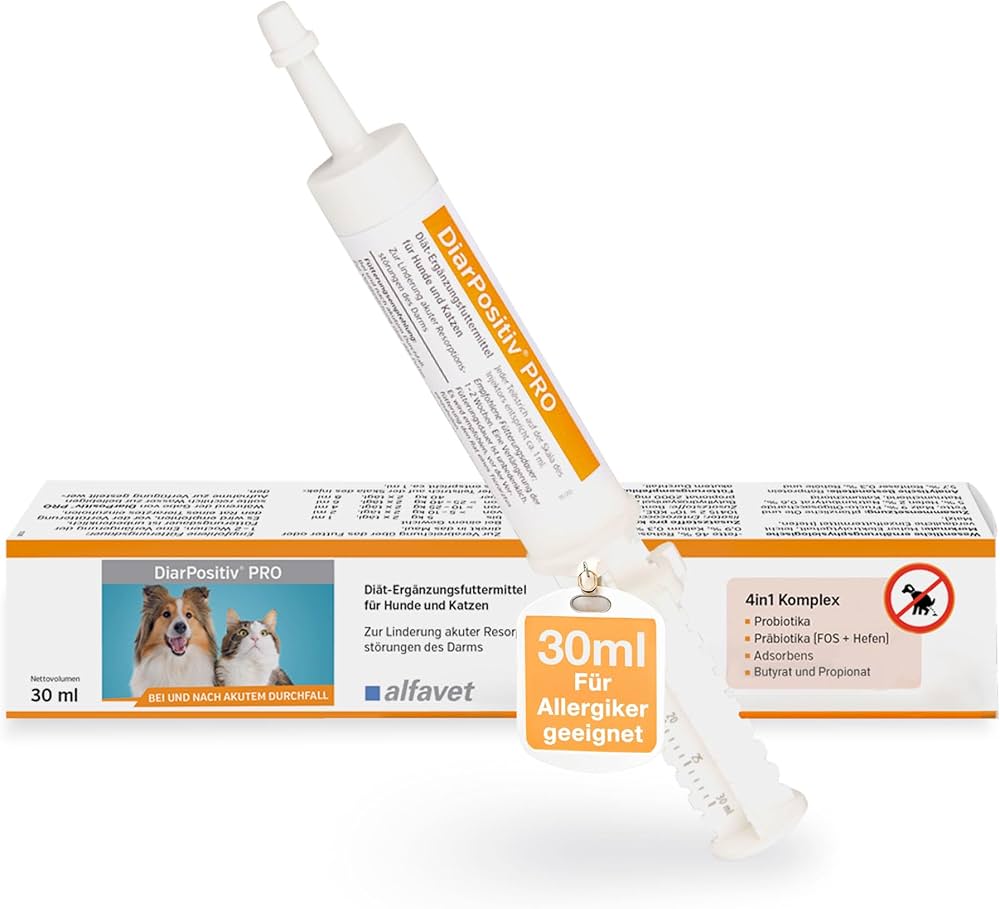 Medical syringe with a box labeled 'alfavet' on a white background