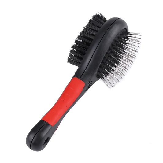 Black and red brush with bristle and wire bristle heads on a white background