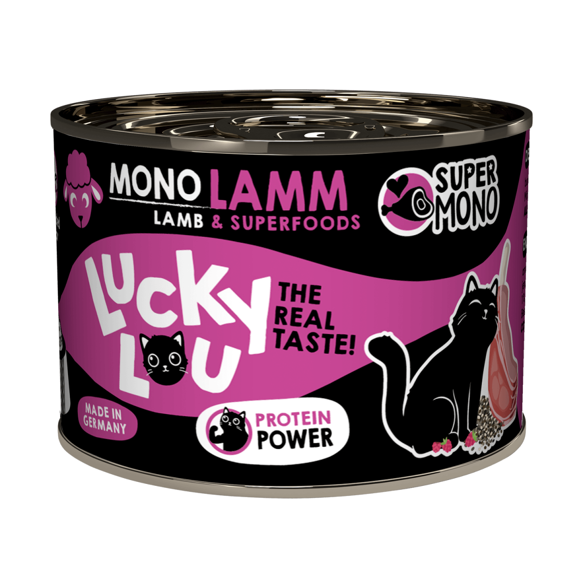 Lucky Lou janjetina s malinom i chia sjemenkama,  monoprotein mokra hrana za mačke 200 g