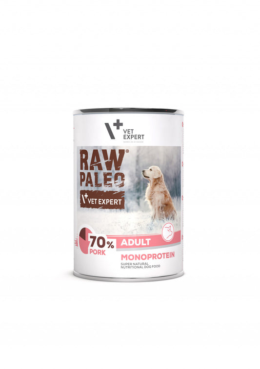 Vet Expert Raw Paleo dog food can on a white background