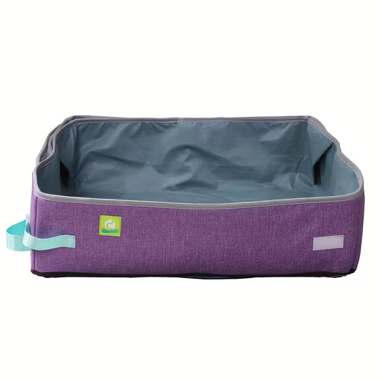 purple portable cat litter box on white background