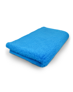 Folded blue towel on a white background