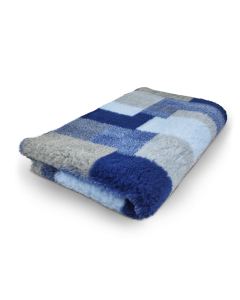 Blue and gray checkered blanket on a white background
