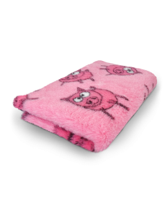 Pink blanket with cartoon character on a white background