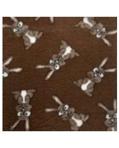 Pattern of cartoonish dog faces on a brown background