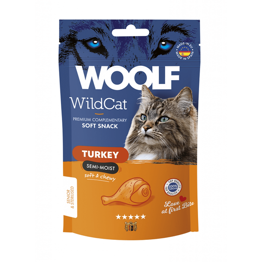 Woolf Wildcat poluvlažne poslastice za mačke od puretine, 50 g