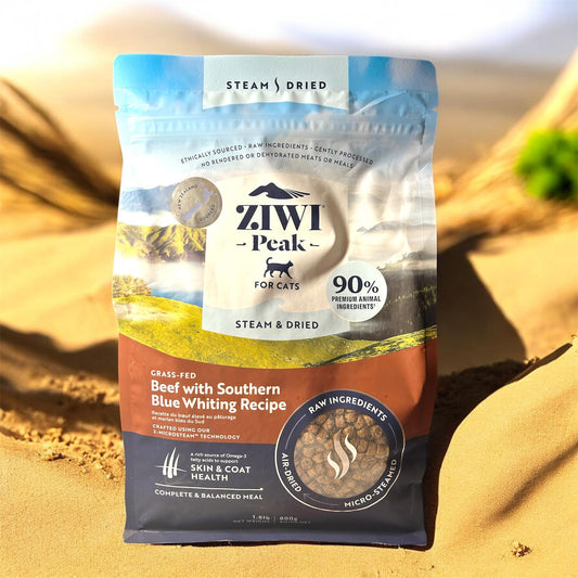 Ziwi Peak cat food package on a natural background